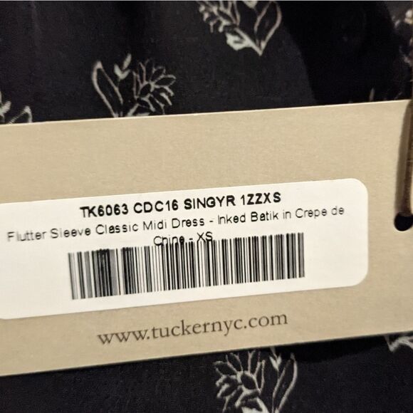 Tucker Flutter Sleeve Classic Midi Dress Inked Batik in Crepe de Chine Silk - Picture 5 of 9